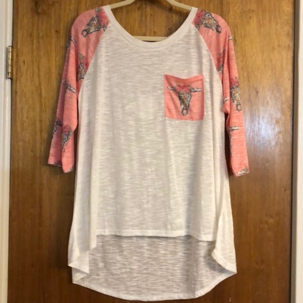 Umgee Floral Skull Burnout Hi-Low Raglan